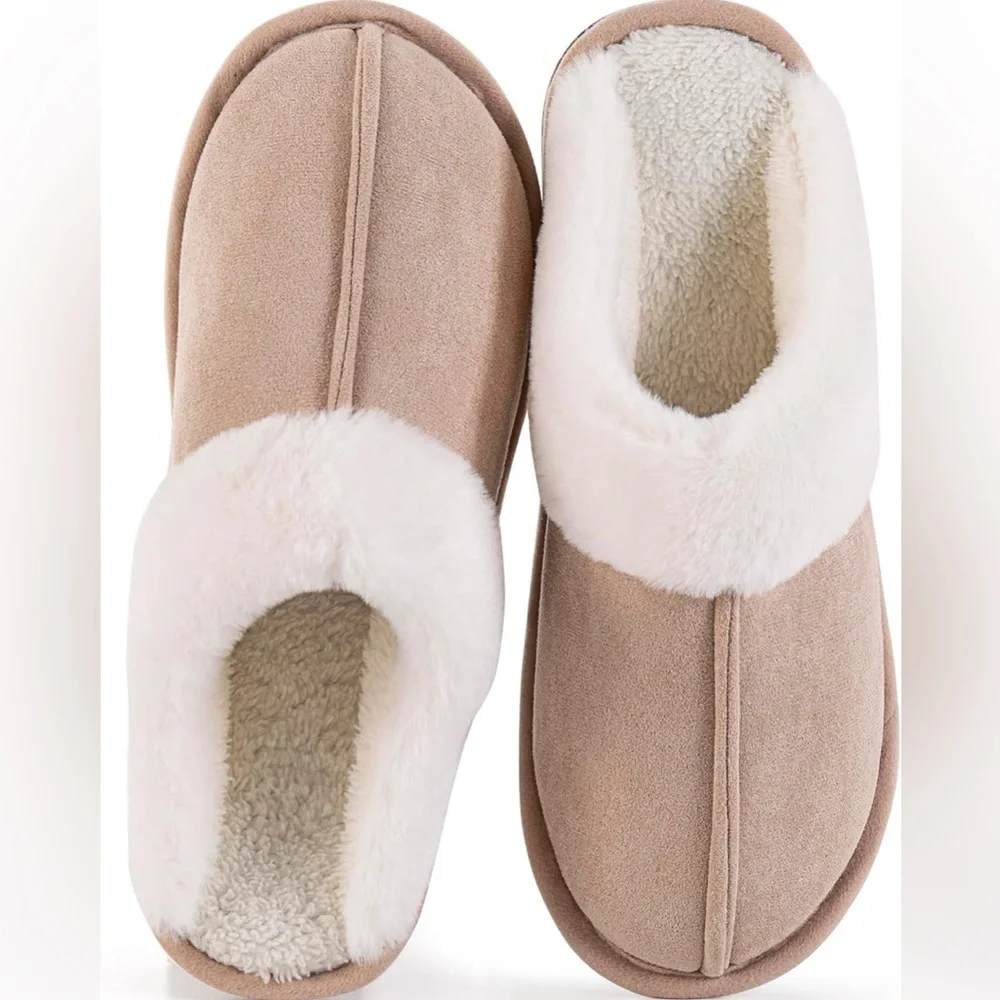 Fuzzy fur trim slippers